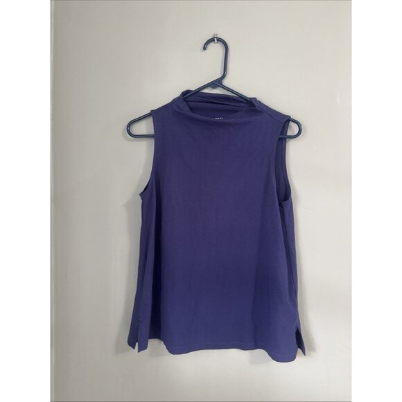Eileen Fisher Tops - EILEEN FISHER Top Stretch Organic Cotton Jersey Funnel Neck Sleeveless Blue Xs